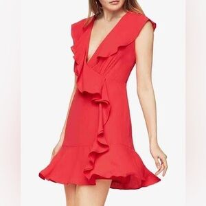 BCBGMaxAzria Deborah Ruffle Cascading Dress Red Orange EUC 4